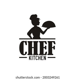 silueta restaurante logo del chef portador de la bandeja, perfecto para las identitas del restaurante y del chef