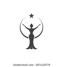 Silhouette retro lady with dress and star vector design
