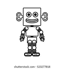 silhouette retro robot toy flat icon