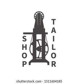 Silhouette of retro sewing machine isolated on white. Sewing Logo concept. Vector illustration