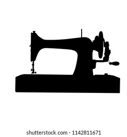 Silhouette of retro sewing machine, tool of tailor 