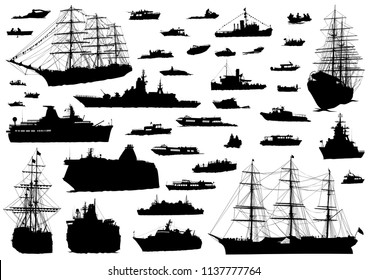 Silhouette of retro ship on white background