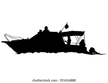 Silhouette of retro ship on white background