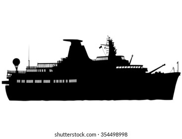Silhouette of retro ship on white background