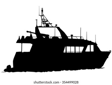 Silhouette of retro ship on white background