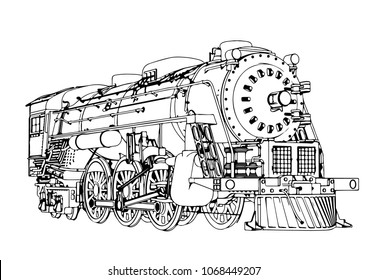 Silhouette Retro Steam Engine Vector
