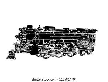 silhouette retro steam engine vector