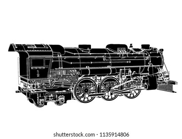 silhouette retro steam engine vector