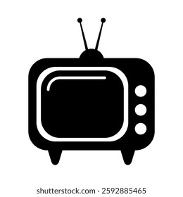 Silhouette of a retro television.TV with antenna. Vector illustration.