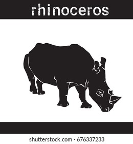 Silhouette Rhino In Grunge Design Style Animal Icon Vector Illustration