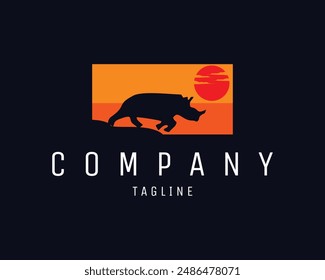 silhouette rhino logo with stunning sunset sky. best for logo, badge, emblem, icon, sticker design. available in eps 10