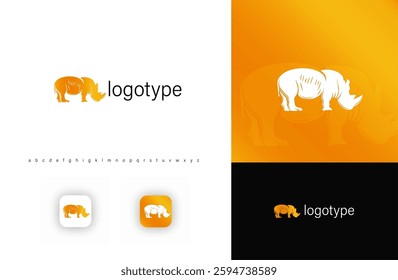 Silhouette rhino logo, symbolizing strength, resilience, and wildlife conservation. Perfect for security companies, environmental organizations, and bold branding. Modern vector logo