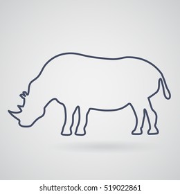 Silhouette of rhino on a light background. Under the icon rhino is light gray shade.