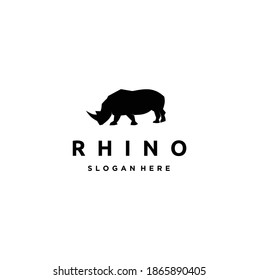 Silhouette of a Rhino Standing Isolated on White Background Vector Illustration