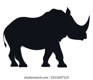 Silhouette of rhinoceros grazing in African plain isolated