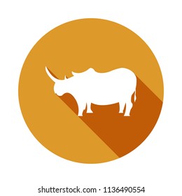 silhouette of a rhinoceros icon in Flat, Long shadow on white background