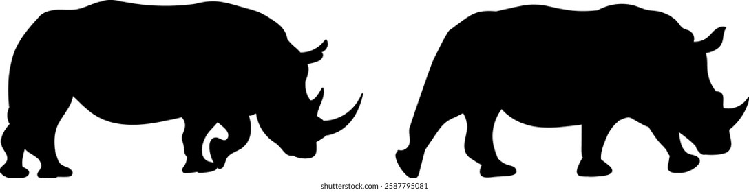 silhouette of a rhinoceros on a white background, vector