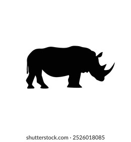 The silhouette of a rhinoceros. Original vector illustration in vintage style isolated on white background. Hand drawn, not AI