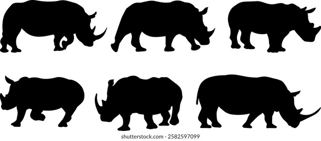 silhouette rhinoceros set on white background vector