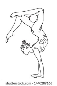 Silhouette of rhythmic gymnast with a ball drawn by line