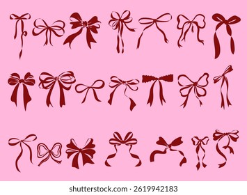 Silhouette Ribbon Bow Vector Set, Elegant Decorative Bows for Graphic and Craft Design