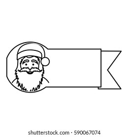 silhouette ribbon with face cartoon santa claus vector illustration