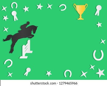 Silhouette of a rider on a horse jumping over an obstacle - vector background with copy space. Equestrian background with copy space. For business cards, posters of competitions, covers