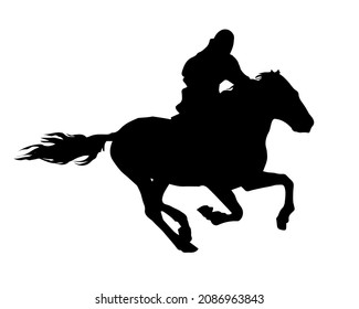 The silhouette of a rider is racing on a horse. Vector illustration