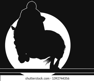 A silhouette of a rider in the spotlight