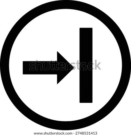 Silhouette Right Arrow Pointing To Vertical Line Within Circle UI Element Vector Illustration