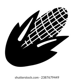 Silhouette of ripe ear of corn, element of Thanksgiving day festive table decoration. Ear of corn contour holiday symbol. Simple black shape vector icon isolated on white background