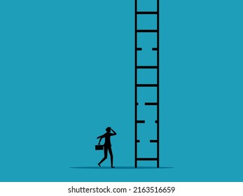Silhouette risks or obstacles. Businessman looks at the collapsed staircase. business concept 
