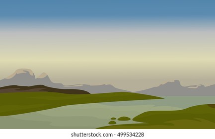Silhouette of river landscape vector flat illustration