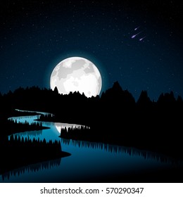 Silhouette river at night