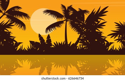 Silhouette of river on jungle scenery