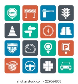 Silhouette Road and Traffic Icons - vector icon set