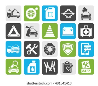 Silhouette Roadside Assistance and tow  icons  - vector icon set