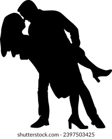 silhouette roamntic couple dance on the white background