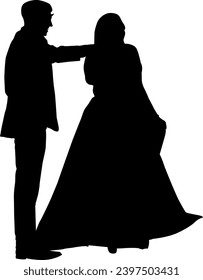 silhouette roamntic couple dance on the white background