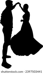 silhouette roamntic couple dance on the white background