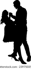 silhouette roamntic couple dance on the white background