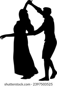 silhouette roamntic couple dance on the white background