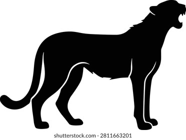Silhouette of roaring panther or leopard standing alert with powerful body outline for wildlife and design use