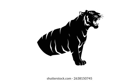 Silhouette: Roaring Tiger, Mouth Open, Head Raised  Primal Power