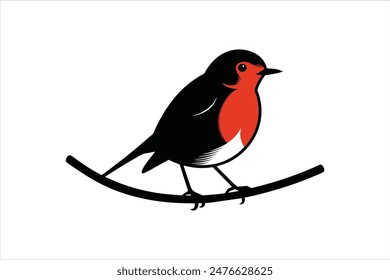 Silhouette of a robin bird perched on a branch, captured in a black vector art illustration.