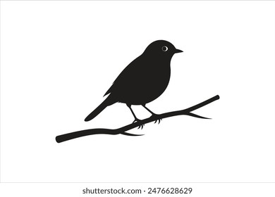 Silueta de un pájaro petirrojo posado en una rama, capturado en una ilustración de Arte vectorial negro.
