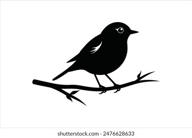 Silueta de un pájaro petirrojo posado en una rama, capturado en una ilustración de Arte vectorial negro.