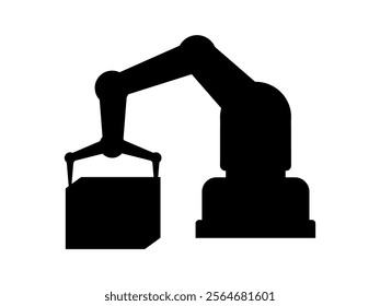 silhouette robot arm holding carton box, arm mechanical and cardboard boxes, robotic hands work with box, artificial intelligence and machine, distribution, warehouse, factories and industry concept