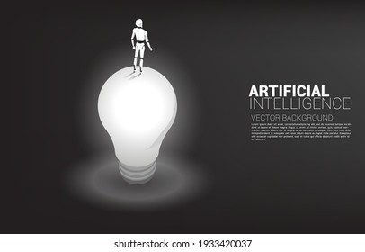 Silhouette of robot standing with knight chess piece 3D silhouette vector. Concept of artificial intelligence investment.