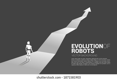 Silhouette of robot standing on arrow route. concept of artificial intelligence and machine learning worker technology